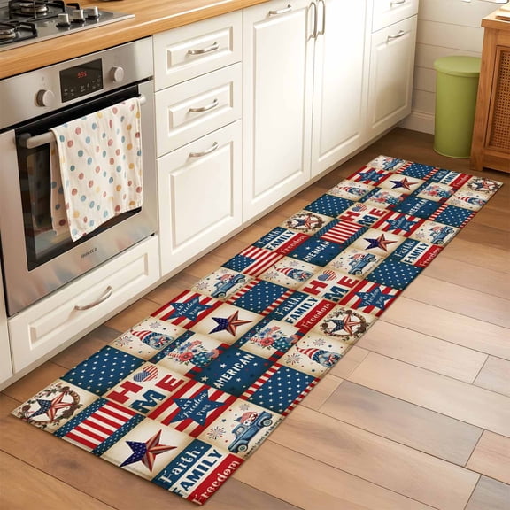 Runner Rug for Bedroom Hallway, Independence Day Texas Stars Kitchen Runner Rugs Area Rug 2x6ft, USA Flag Blue Farm Car Washable Soft Floor Carpet for Entryway Stair