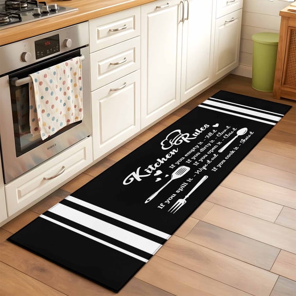 Runner Rug for Bedroom Hallway, Kitchen Rules Black and White Kitchen Runner Rugs Area Rug 2x6ft, Kitchens Utensils Appliances Washable Soft Floor Carpet for Entryway Stair