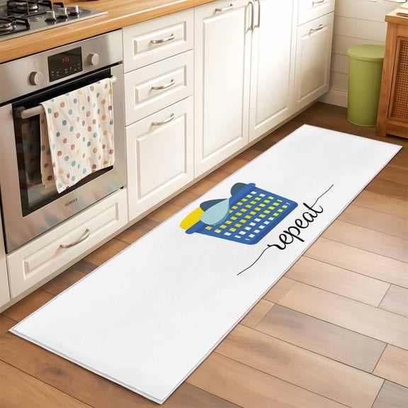 Runner Rug for Bedroom Hallway, Laundry Room Minimalist Kitchen Runner Rugs Area Rug 2x6ft, Blue Laundry Basket Washable Soft Floor Carpet for Entryway Stair