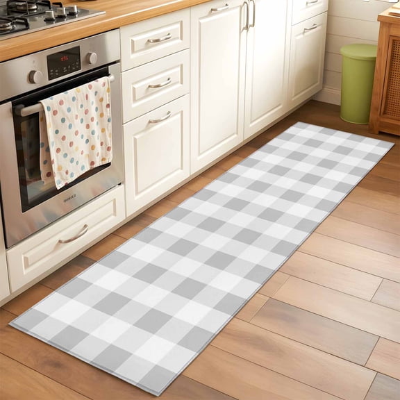 Runner Rug for Bedroom Hallway, Light Grey White Plaid Kitchen Runner Rugs Area Rug 2x6ft, Farmhouse Decoration Buffalo Check Washable Soft Floor Carpet for Entryway Stair