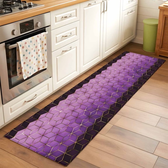 Runner Rug for Bedroom Hallway, Modern Gradient Purple Geometric Kitchen Runner Rugs Area Rug 2x6ft, Abstract Stereo Aesthetics Washable Soft Floor Carpet for Entryway Stair