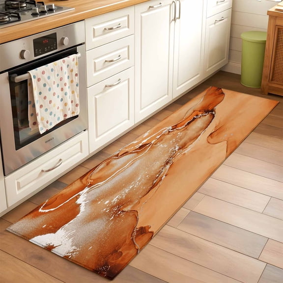 Runner Rug for Bedroom Hallway, Orange Gradient Marble Kitchen Runner Rugs Area Rug 2x6ft, Abstract Water Ripple Washable Soft Floor Carpet for Entryway Stair