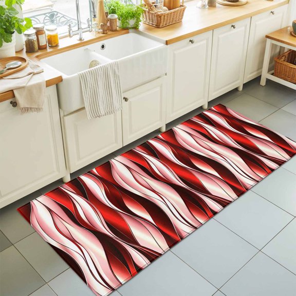 Runner Rug for Bedroom Hallway, Red Gradient Color Block Kitchen Runner Rugs Area Rug 2x6ft, Watercolor Twist Geometric Line Washable Soft Floor Carpet for Entryway Stair