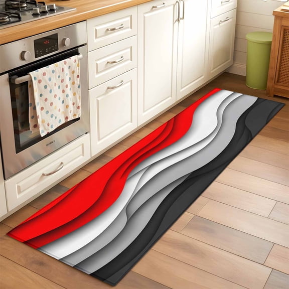 Runner Rug for Bedroom Hallway, Red Gray Color Blocks Kitchen Runner Rugs Area Rug 2x6ft, Gradient Abstract Geometric Washable Soft Floor Carpet for Entryway Stair