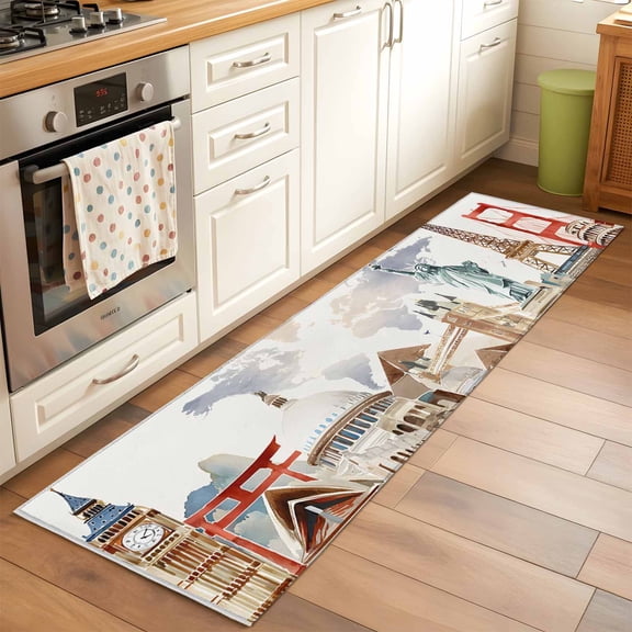 Runner Rug for Bedroom Hallway, Retro Maps of The World Tourism Kitchen Runner Rugs Area Rug 2x6ft, Abstract Graffiti Texture Washable Soft Floor Carpet for Entryway Stair