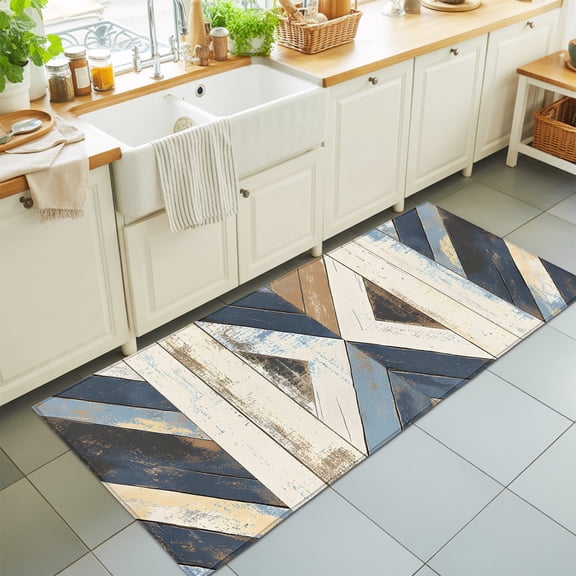 Runner Rug for Bedroom Hallway, Rustic Farm Wooden Plank Kitchen Runner Rugs Area Rug 2x6ft, Retro Splicing Wood Grain Washable Soft Floor Carpet for Entryway Stair