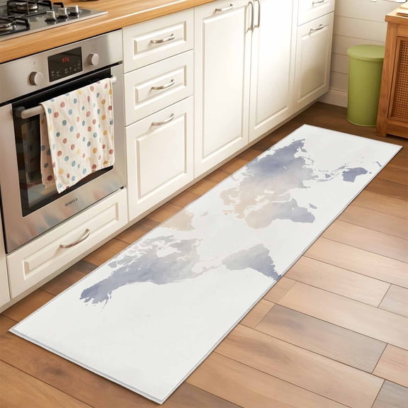 Runner Rug for Bedroom Hallway, Soft Watercolor World Map Kitchen Runner Rugs Area Rug 2x6ft, Minimalist Travel Art Print Washable Soft Floor Carpet for Entryway Stair