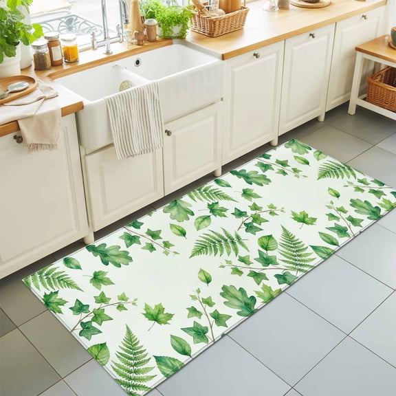 Runner Rug for Bedroom Hallway, Summer Plants Ivy Oak Leaves Kitchen Runner Rugs Area Rug 2x6ft, Green Leaf Ferns Washable Soft Floor Carpet for Entryway Stair