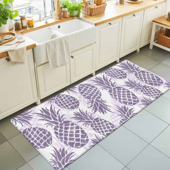 Runner Rug for Bedroom Hallway, Summer Purple Pineapple Kitchen Runner Rugs Area Rug 2x6ft, Farmhouse Tropical Fruit Washable Soft Floor Carpet for Entryway Stair