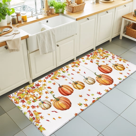 Runner Rug for Bedroom Hallway, Thanksgiving Fall Pumpkin Kitchen Runner Rugs Area Rug 2x6ft, Farmhouse Maple Leaf Botanical Washable Soft Floor Carpet for Entryway Stair