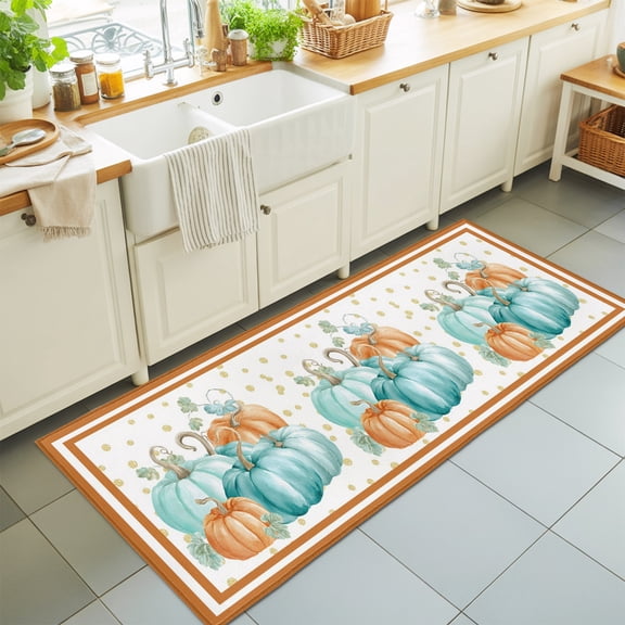 Runner Rug for Bedroom Hallway, Thanksgiving Pumpkin Leaf Fall Harvest Kitchen Runner Rugs Area Rug 2x6ft, Polka Dot orange Frame Washable Soft Floor Carpet for Entryway Stair