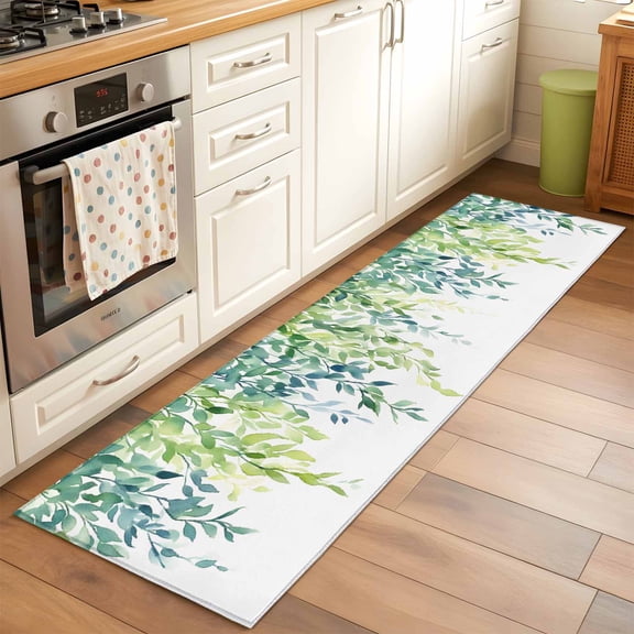 Runner Rug for Bedroom Hallway, Watercolor Foliage Pastoral Willow Kitchen Runner Rugs Area Rug 2x6ft, Spring Gradient Plant Washable Soft Floor Carpet for Entryway Stair