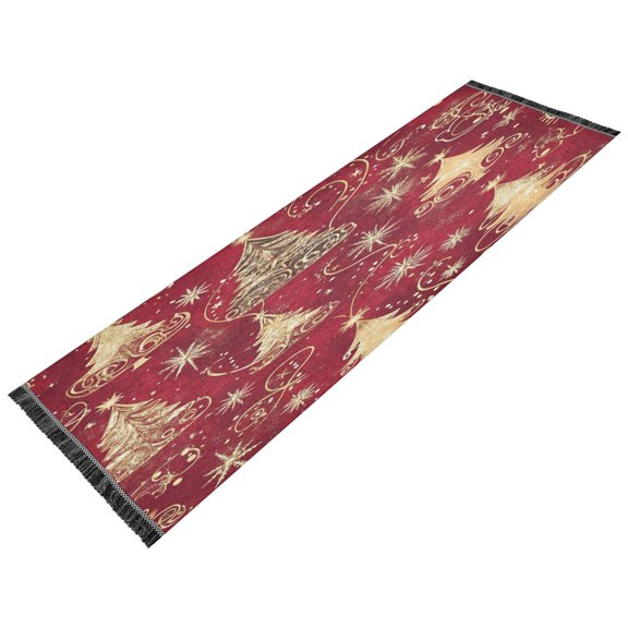 Runner Rug Classical Design Christmas Trees and Gold Line Style Modern Pattern 72x23.5in Indoor Washable Runner Rug