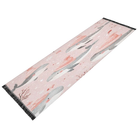 Runner Rug Classical Design Design Cut Black Whale Style Modern Pattern 72x23.5in Indoor Washable Runner Rug