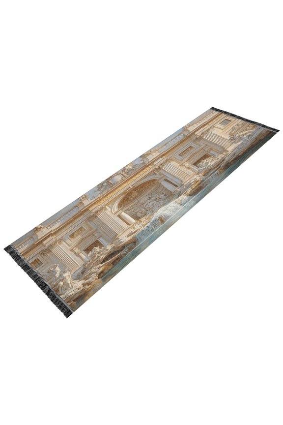 Runner Rug Classical Design Great Chruch Fountain Painting Style Modern Pattern 72x23.5in Indoor Washable Runner Rug