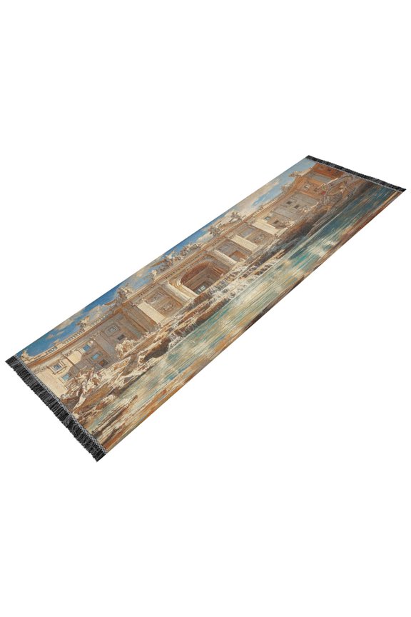 Runner Rug Classical Design Majestic Fountain and Chruch Style Modern Pattern 72x23.5in Indoor Washable Runner Rug
