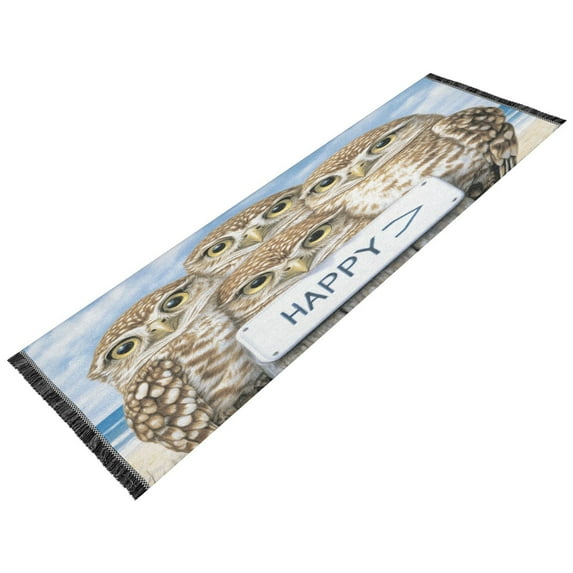 Runner Rug Classical Design Owls Hold in Happy Style Modern Pattern 72x23.5in Indoor Washable Runner Rug