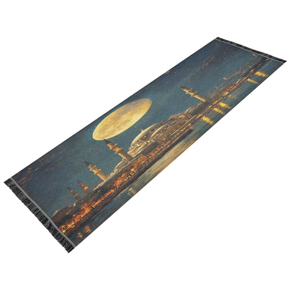 Runner Rug Classical Design The Moon above The New Temple Style Modern Pattern 72x23.5in Indoor Washable Runner Rug