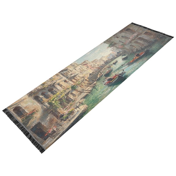 Runner Rug Classical Design Venetian Canalwith Green Water Painting Style Modern Pattern 72x23.5in Indoor Washable Runner Rug