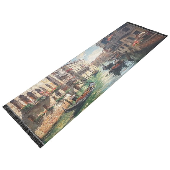 Runner Rug Classical Design Venetian Canalwith Green Water Style Modern Pattern 72x23.5in Indoor Washable Runner Rug