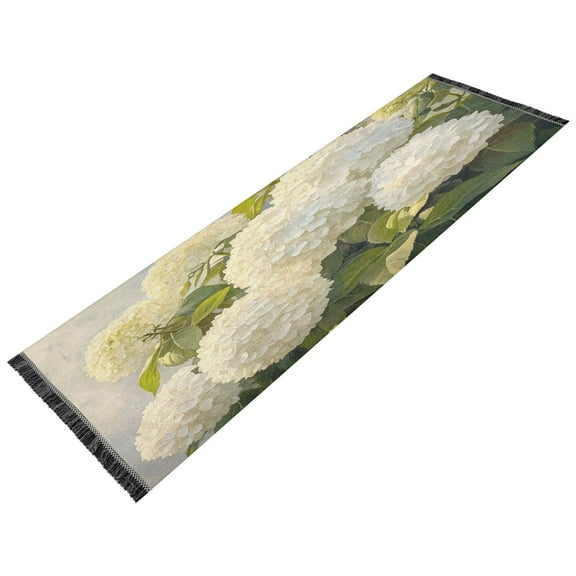 Runner Rug Classical Design White Hydrangea Bush Painting Style Modern Pattern 72x23.5in Indoor Washable Runner Rug