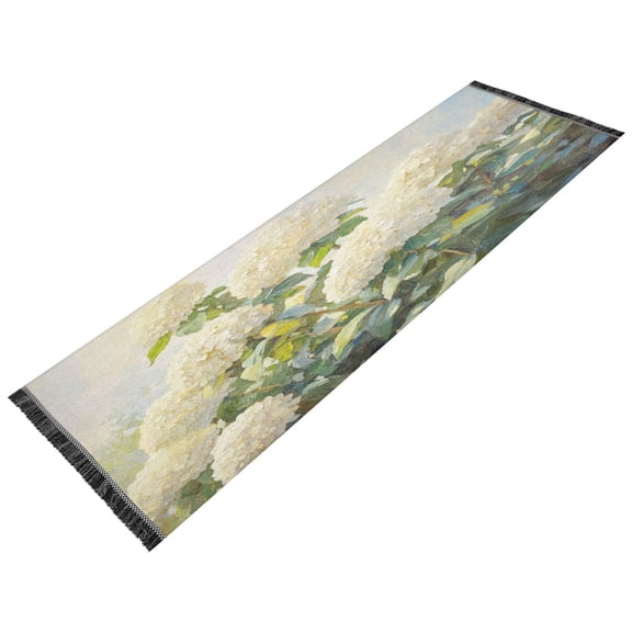 Runner Rug Classical Design White Hydrangea Bush Style Modern Pattern 72x23.5in Indoor Washable Runner Rug