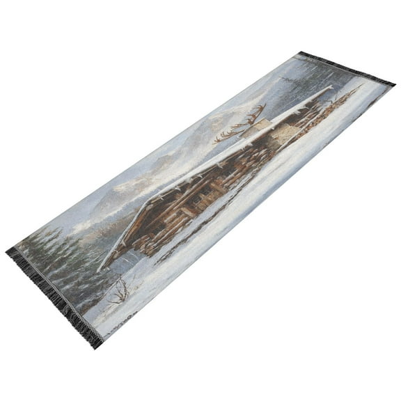 Runner Rug Classical Design Wooden Cabin Painting Style Modern Pattern 72x23.5in Indoor Washable Runner Rug
