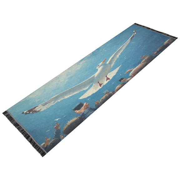 Runner Rug Classical Seagull Flying Painting Style Pattern 72x23.5 indoor Washable Runner Rug