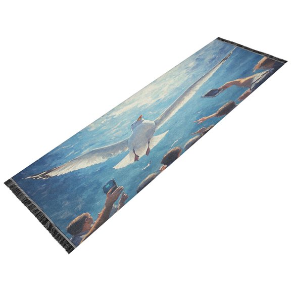 Runner Rug Classical Seagull Flying on Sky Painting Style Pattern 72x23.5 indoor Washable Runner Rug