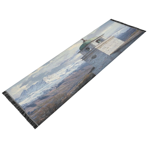 Runner Rug Classical White Bell Tower and Mountain Style Pattern 72x23.5 indoor Washable Runner Rug