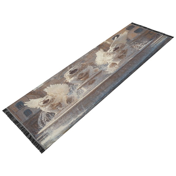 Runner Rug Classical White Winged Lions Style Pattern 72x23.5 indoor Washable Runner Rug