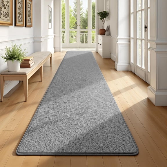 Runner Rug for Hallway, 2x10 Feet Non-Slip Washable Grey Long Area Rug Runners for Hallways Bedroom, Soft Modern Comfy Memory Foam Runner Rugs Indoor Carpet for Kitchen Entrance Living Room