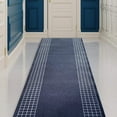 thumbnail image 1 of Runner Rug for Hallway Checkered Bordered Blue Color 26 Inch or 31 Inch Wide by Your Length Choice Slip Resistant Rubber Backing Stain Resistant Pile Stair Runner, 1 of 6