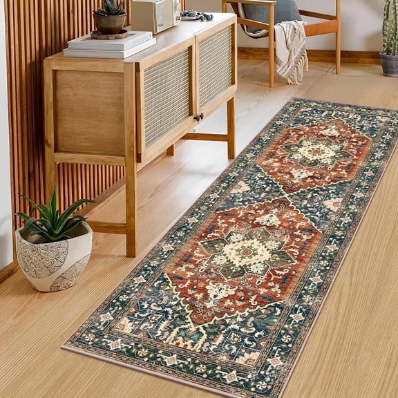 2'x6' Runner Rug for Hallway Floor, Yamaziot Rug Carpet Runner with Rubber Backing, Washable Non Slip Vintage Mat for Bedroom, Laundry