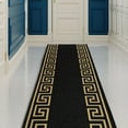 thumbnail image 1 of Runner Rug for Hallway Greek Key Print Design Black Gold Color 26 Inch or 31 Inch Wide by Your Length Choice Slip Resistant Rubber Backing Stain Resistant Pile Stair Runner, 1 of 6