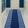thumbnail image 1 of Runner Rug for Hallway Greek Key Print Design Blue White Color 26 Inch or 31 Inch Wide by Your Length Choice Slip Resistant Rubber Backing Stain Resistant Pile Stair Runner, 1 of 6