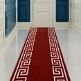 thumbnail image 1 of Runner Rug for Hallway Greek Key Print Design Red White Color 26 Inch or 31 Inch Wide by Your Length Choice Slip Resistant Rubber Backing Stain Resistant Pile Stair Runner, 1 of 6