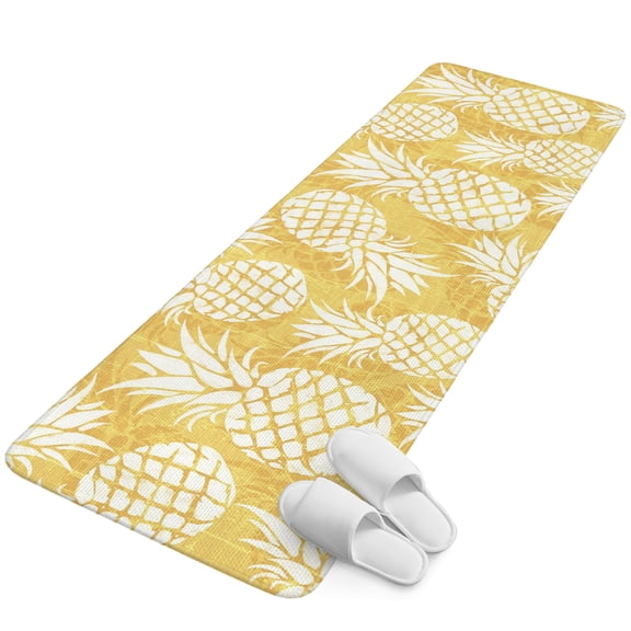 Runner Rug for Hallway Kitchen, Yellow Pineapple Absorbent Non Slip Washable Rug, Tropical Summer Botanical Fruits Low Profile Laundry Room Runners for Kitchen Island, Corridor, 31.5x63 In