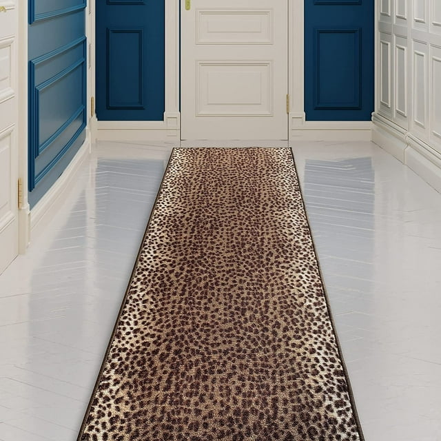 Runner Rug for Hallway Leopard Animal Print Design Brown Color 26 Inch