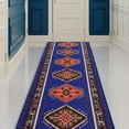 thumbnail image 1 of Runner Rug for Hallway Southwestern Blue Color 26 Inch or 31 Inch Wide by Your Length Choice Slip Resistant Rubber Backing Stain Resistant Pile Stair Runner, 1 of 5