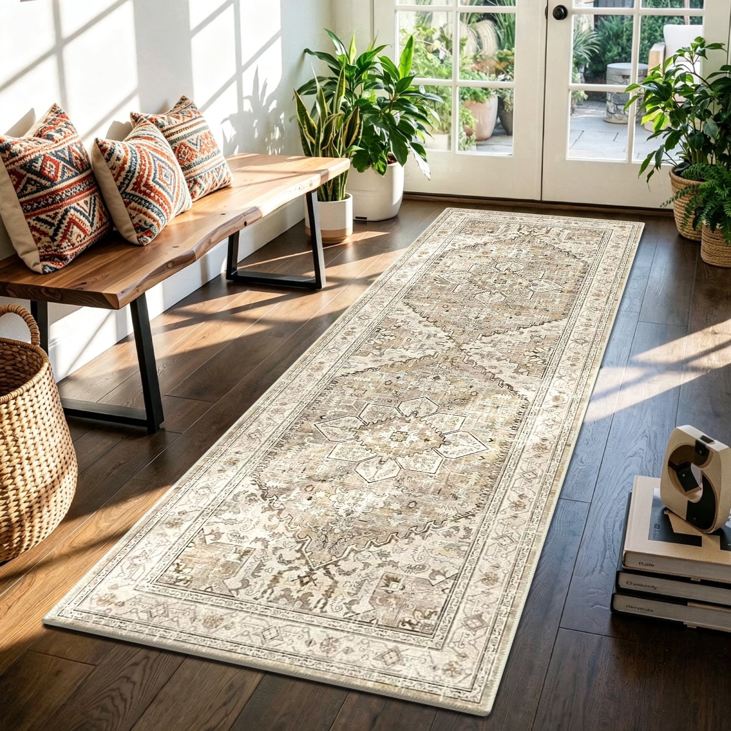 Runner Rug for Hallway, Yamaziot 2'x6' Washable Rug for Floor with Rubber Backing, Vintage Boho Area Rug Bedroom Carpet Indoor Door Mat for Laundry Living Room Entrance