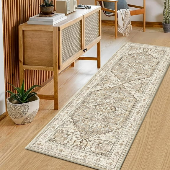Runner Rug for Hallway, Yamaziot 2'x6' Washable Rug for Floor with Rubber Backing, Vintage Boho Area Rug Bedroom Carpet Indoor Door Mat for Laundry Living Room Entrance