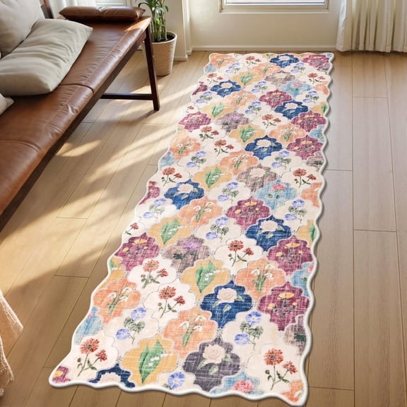 Runner Rug for Hallway, Yamaziot 2'x6' Washable Floral Rug Runner for Floor, Farmhouse Kitchen Runner Non Slip Bedroom Carpet, Colorful