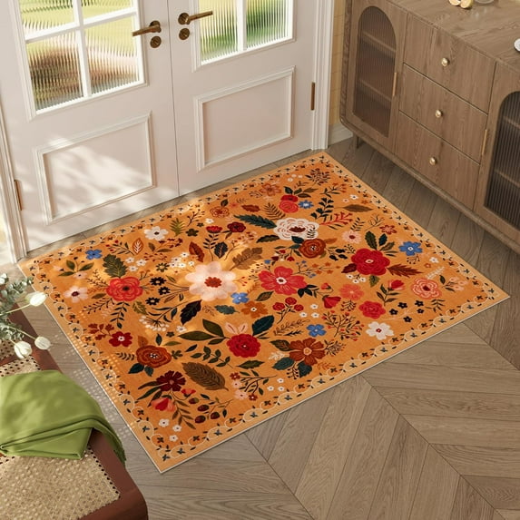 Runner Rug for Hallways Kitchen Runner Rug Non Slip 2''x 6'' Washable Runner Rugs with Rubber Backing Soft Floral Carpet Runner for Hallways, Kitchen, Laundry, Bedroom, Bathroom(Beige)