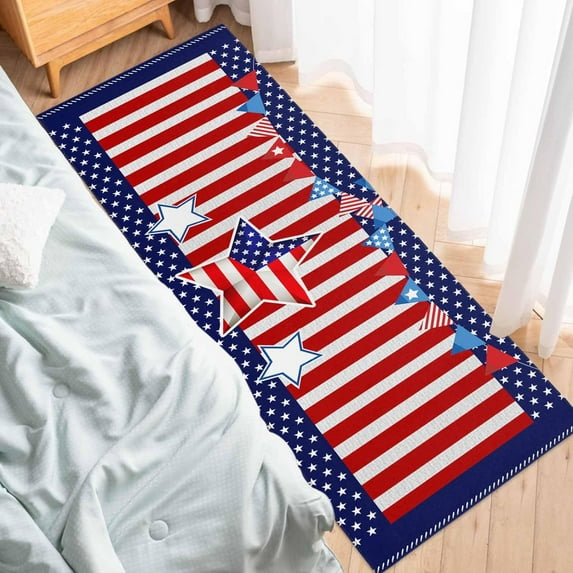 Runner Rug, Independence Day Flag Stars American Flag Red Stripe 4th of July,Soft Non Slip Entry Mat Washable Kitchen Area Carpet for Bathroom,Bedroom,Living Room,1 Piece, 15.7x47.2 Inch