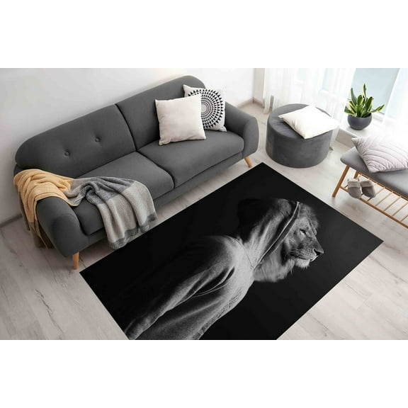 Runner Rug, Man Cave Rug, Man With Lion Head Rugs Personalized Rug, Animal Rugs, Man With Lion Head Rug, Modern Rugs, Loft Home Decor, 3.3'x6.5' - 100x200 cm