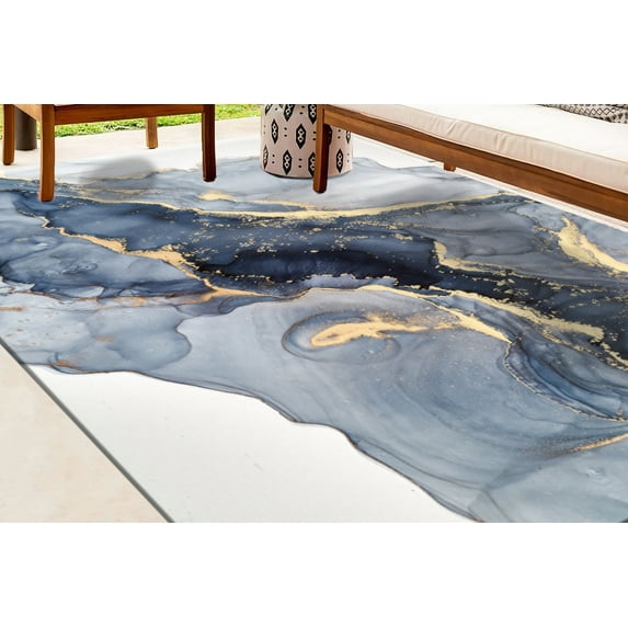 Runner Rug, Modern Rug, Office Decor Rug, Blue Marble Rugs, Easy to Clean Rugs, Salon Rug, Cool Rugs, Yellow Marble Rug, Soft Rug, 5.2'x7.5' - 160x230 cm