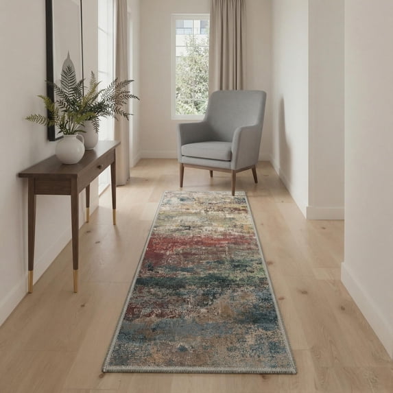 Runner Rug Non Slip 2x7 Washable For Hallways Kitchen Abstract Modern Rugs Low Pile Lightweight Carpet Runners Entryway Bedroom Laundry Bloom Red