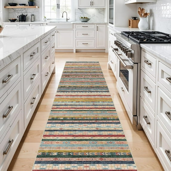 Runner Rug Non Slip Hallway: 3x12 Washable Kitchen Runner Rugs for High Traffic Areas Modern Durable Long Hall Carpet with TPE Backing Easy Clean Bedroom Floor Mat Soft Indoor Entryway Rug RedBlue