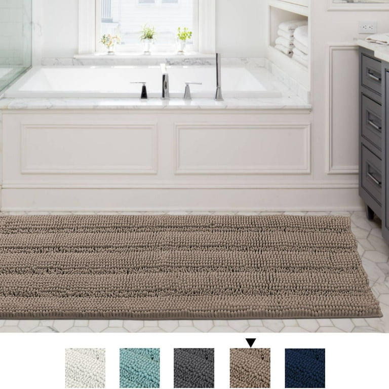 NICETOWN Taupe Bathroom Runner Rug and Mat, Bath Mat for Door/Tub,  Slip-Resistant Absorbent Soft Comfortable and Fluffy Chenille Toilet Area  Rug